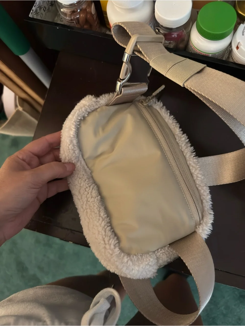 lululemon athletica Cream Sherpa Waist Bag with Beige Interior